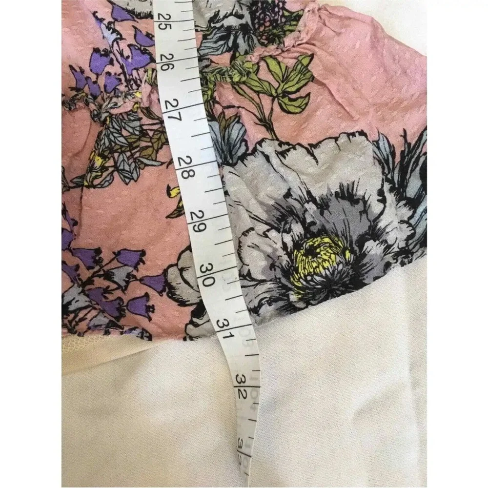 LOVE STITCH WOMENS DRESS TOP PINK FLORAL MEDIUM RUFFLE HEM LONG SLIT SLEEVE - Picture 8 of 8